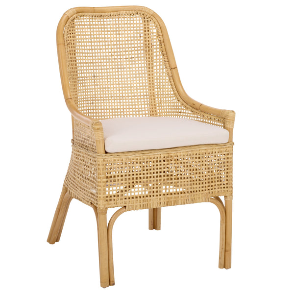 Alina Rattan Dining Chair With Removable Padded Cushion — Coastal Texture, Modern Scandinavian Charm