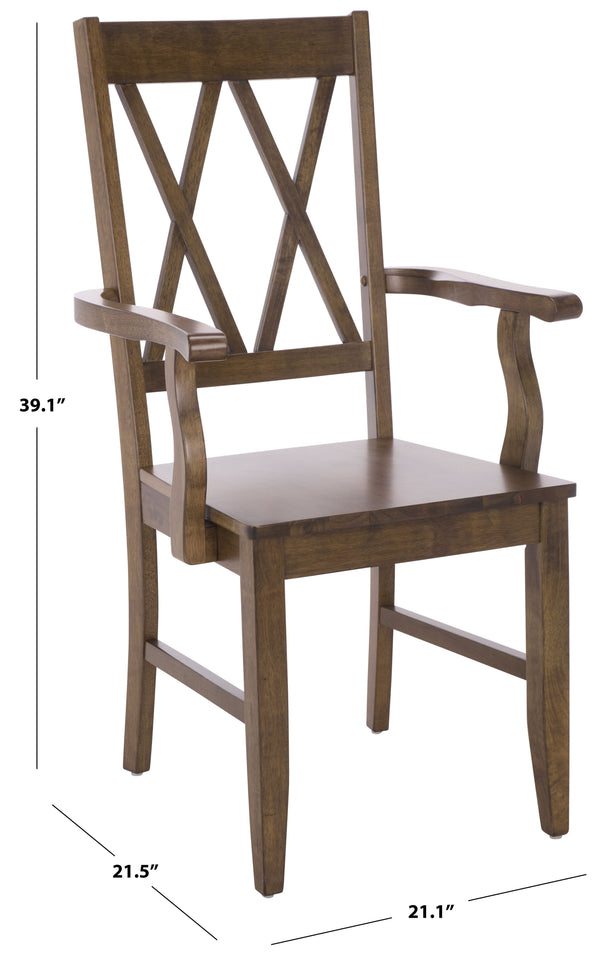 Yana Double X-Back Arm Chair With Ergonomic Arms And Rich Wood Finish For Dining & Accent Seating