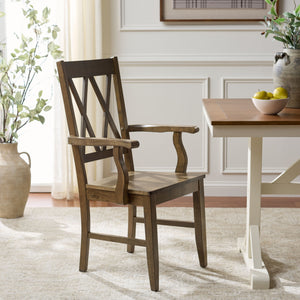 Yana Double X-Back Arm Chair With Ergonomic Arms And Rich Wood Finish For Dining & Accent Seating