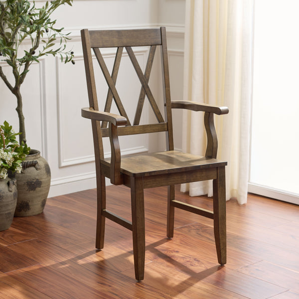 Yana Double X-Back Arm Chair With Ergonomic Arms And Rich Wood Finish For Dining & Accent Seating