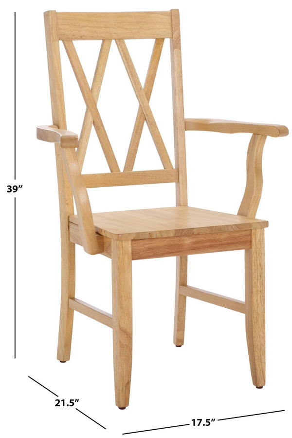 Safavieh Yelena Elegant Double X-Back Arm Chair For Timeless Dining Comfort In Any Home Interior Style Light Oak DCH6901B