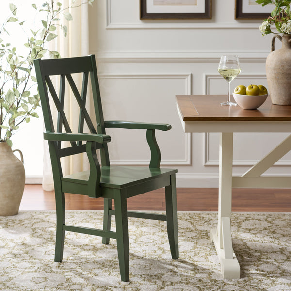 Yana Double X-Back Arm Chair With Ergonomic Arms And Rich Wood Finish For Dining & Accent Seating