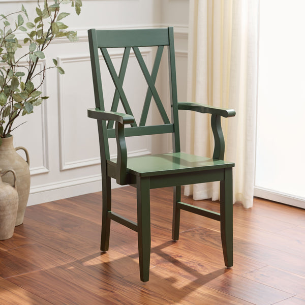 Yana Double X-Back Arm Chair With Ergonomic Arms And Rich Wood Finish For Dining & Accent Seating