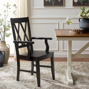 Yana Double X-Back Arm Chair With Ergonomic Arms And Rich Wood Finish For Dining & Accent Seating