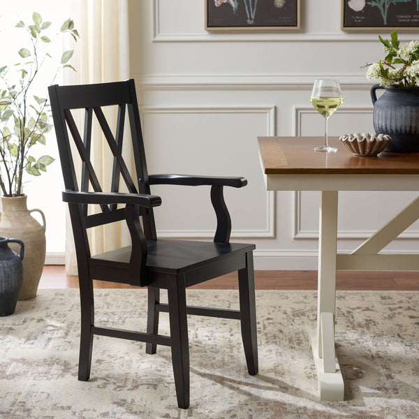 Yana Double X-Back Arm Chair With Ergonomic Arms And Rich Wood Finish For Dining & Accent Seating