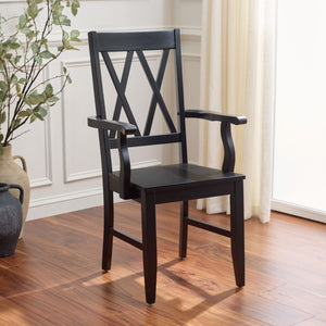 Yana Double X-Back Arm Chair With Ergonomic Arms And Rich Wood Finish For Dining & Accent Seating