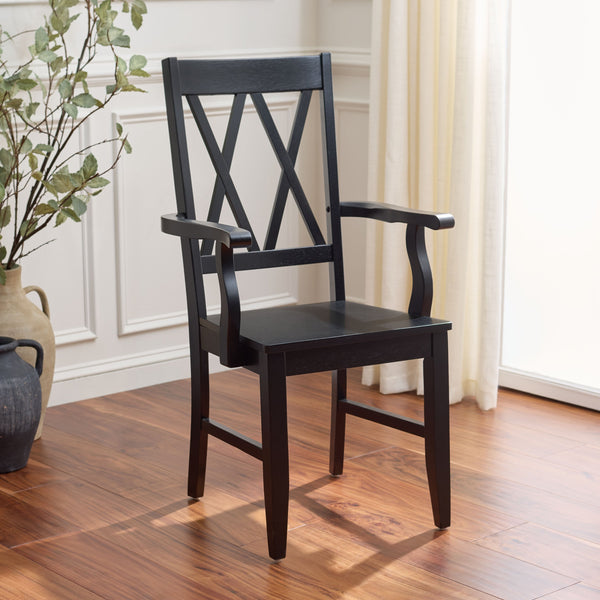 Yana Double X-Back Arm Chair With Ergonomic Arms And Rich Wood Finish For Dining & Accent Seating