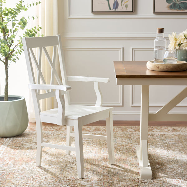 Yana Double X-Back Arm Chair With Ergonomic Arms And Rich Wood Finish For Dining & Accent Seating
