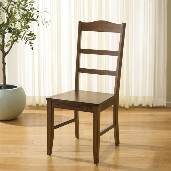 Svetlana Ladder Back Side Chair With Warm Wood Finish, Solid Wood Frame, Comfortable Contoured Seat