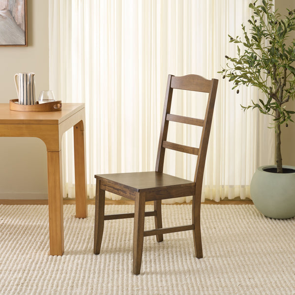 Svetlana Ladder Back Side Chair With Warm Wood Finish, Solid Wood Frame, Comfortable Contoured Seat