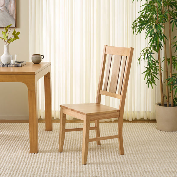 Roswitha Slat Back Side Chair With Solid Wood Frame, Contoured Seat & Warm Stain For Dining Comfort