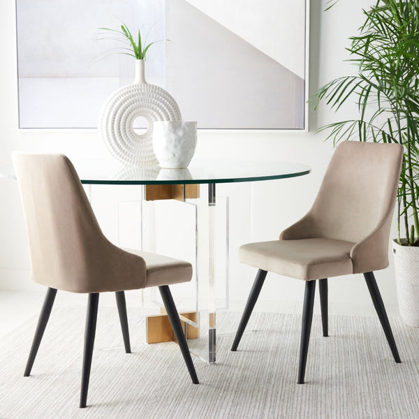 Safavieh ZOI Upholstered Dining Chair - Modern Glamour Meets Everyday Comfort for Your Elegant Dining Space Taupe / Black DCH7500B-SET2