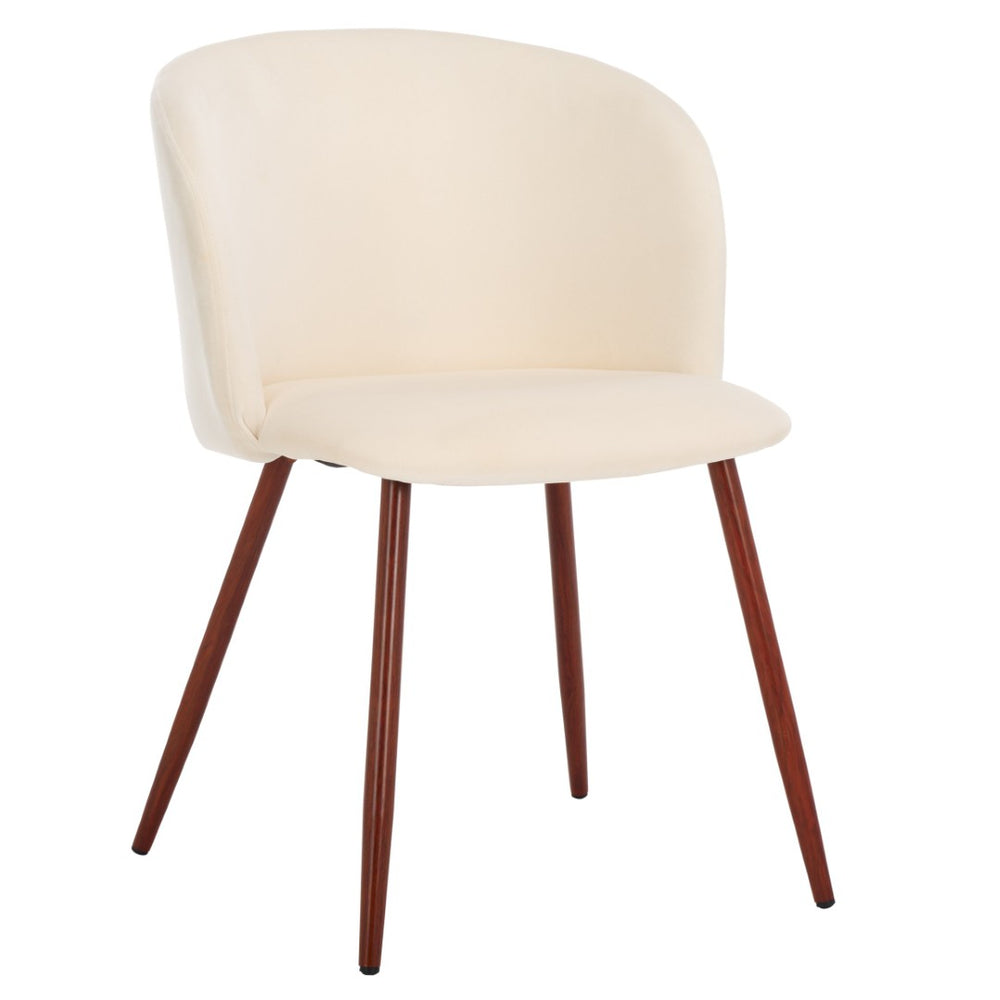Safavieh Aminah Upholstered Dining Chair - Modern Barrel-Back Design With Ivory Velvet And Walnut Legs DCH7501A