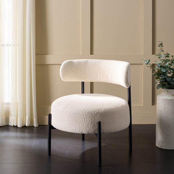 Safavieh Cardan Accent Chair - Elegant Fusion Of Comfort And Style For Any Dining Space Or Occasion Creme ,Black Metal,Plywood,Fabric,Foam Dch7502a