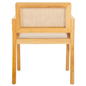 Safavieh Patrina Armed Dining Chair - Elegant Pine Frame With Woven Rattan And Plush Cushion For Comfort Natural / White DCH8001A