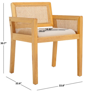Safavieh Patrina Armed Dining Chair - Elegant Pine Frame With Woven Rattan And Plush Cushion For Comfort Natural / White DCH8001A
