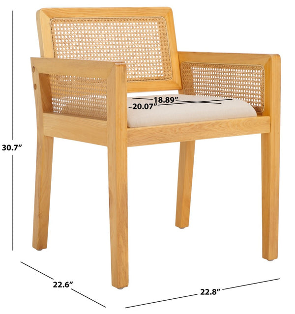 Safavieh Patrina Armed Dining Chair - Elegant Pine Frame With Woven Rattan And Plush Cushion For Comfort Natural / White DCH8001A