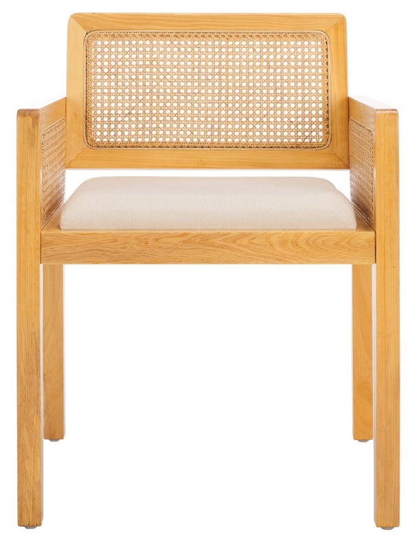 Safavieh Patrina Armed Dining Chair - Elegant Pine Frame With Woven Rattan And Plush Cushion For Comfort Natural / White DCH8001A