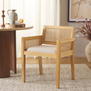 Safavieh Patrina Armed Dining Chair - Elegant Pine Frame With Woven Rattan And Plush Cushion For Comfort Natural / White DCH8001A