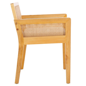 Safavieh Patrina Armed Dining Chair - Elegant Pine Frame With Woven Rattan And Plush Cushion For Comfort Natural / White DCH8001A