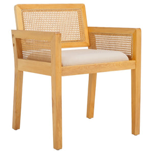 Safavieh Patrina Armed Dining Chair - Elegant Pine Frame With Woven Rattan And Plush Cushion For Comfort Natural / White DCH8001A