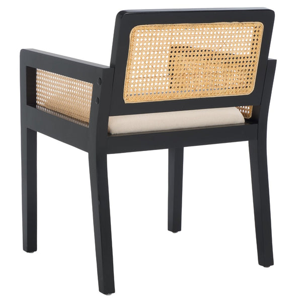 Safavieh Patrina Armed Dining Chair - Elegant Pine Frame With Woven Rattan And Plush Cushion For Comfort Black And Natural / White DCH8001B
