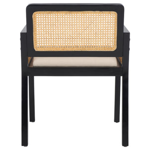 Safavieh Patrina Armed Dining Chair - Elegant Pine Frame With Woven Rattan And Plush Cushion For Comfort Black And Natural / White DCH8001B