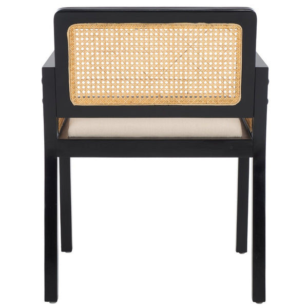 Safavieh Patrina Armed Dining Chair - Elegant Pine Frame With Woven Rattan And Plush Cushion For Comfort Black And Natural / White DCH8001B