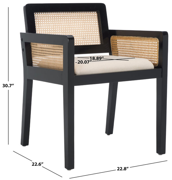 Safavieh Patrina Armed Dining Chair - Elegant Pine Frame With Woven Rattan And Plush Cushion For Comfort Black And Natural / White DCH8001B