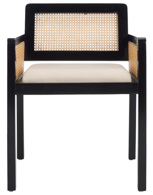 Safavieh Patrina Armed Dining Chair - Elegant Pine Frame With Woven Rattan And Plush Cushion For Comfort Black And Natural / White DCH8001B