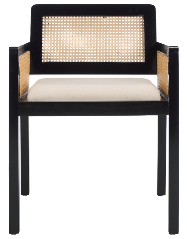 Safavieh Patrina Armed Dining Chair - Elegant Pine Frame With Woven Rattan And Plush Cushion For Comfort Black And Natural / White DCH8001B