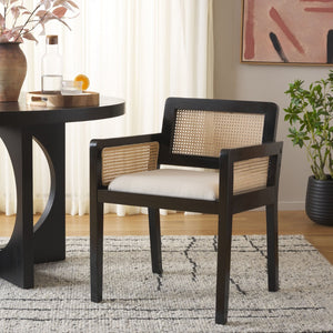 Safavieh Patrina Armed Dining Chair - Elegant Pine Frame With Woven Rattan And Plush Cushion For Comfort Black And Natural / White DCH8001B