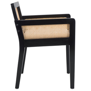 Safavieh Patrina Armed Dining Chair - Elegant Pine Frame With Woven Rattan And Plush Cushion For Comfort Black And Natural / White DCH8001B