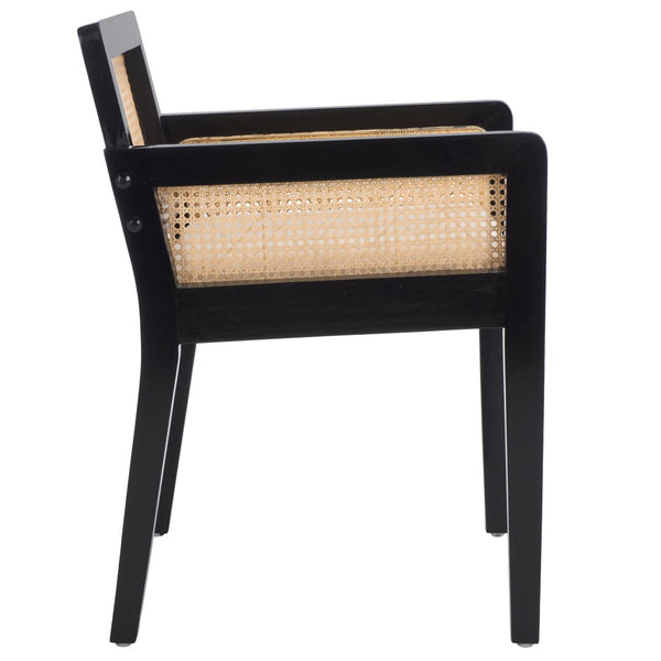 Safavieh Patrina Armed Dining Chair - Elegant Pine Frame With Woven Rattan And Plush Cushion For Comfort Black And Natural / White DCH8001B