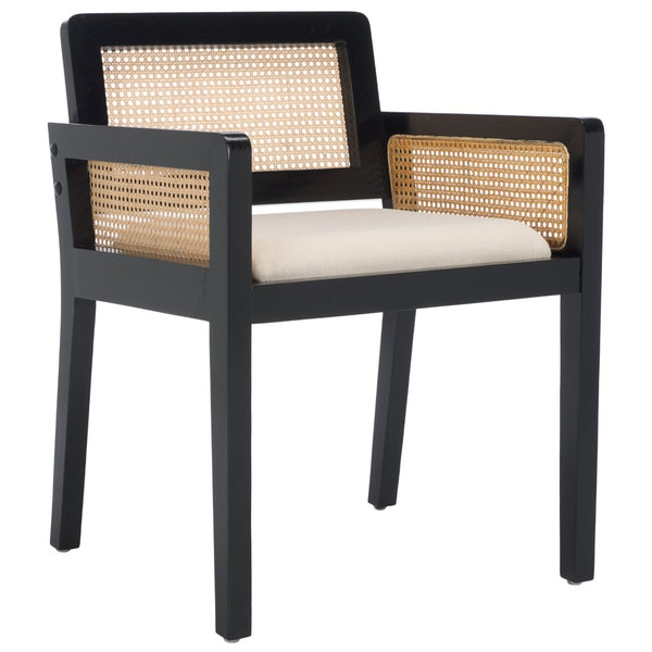 Safavieh Patrina Armed Dining Chair - Elegant Pine Frame With Woven Rattan And Plush Cushion For Comfort Black And Natural / White DCH8001B