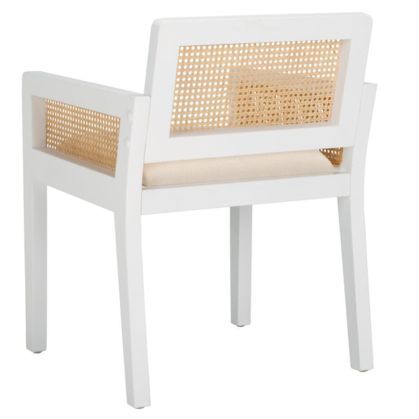 Safavieh Patrina Armed Dining Chair - Elegant Pine Frame With Woven Rattan And Plush Cushion For Comfort White / Natural DCH8001C