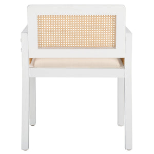Safavieh Patrina Armed Dining Chair - Elegant Pine Frame With Woven Rattan And Plush Cushion For Comfort White / Natural DCH8001C