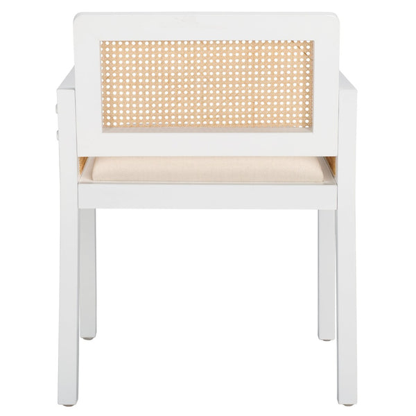 Safavieh Patrina Armed Dining Chair - Elegant Pine Frame With Woven Rattan And Plush Cushion For Comfort White / Natural DCH8001C