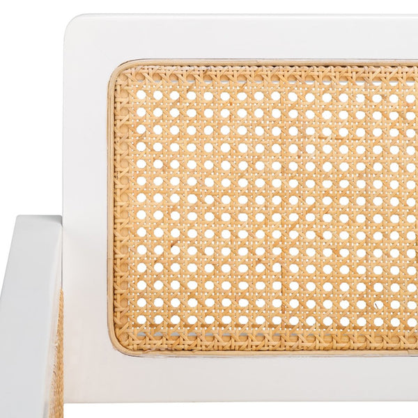 Safavieh Patrina Armed Dining Chair - Elegant Pine Frame With Woven Rattan And Plush Cushion For Comfort White / Natural DCH8001C