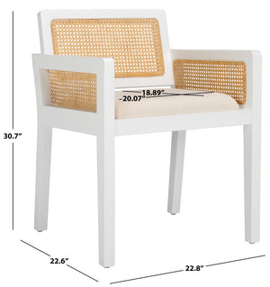 Safavieh Patrina Armed Dining Chair - Elegant Pine Frame With Woven Rattan And Plush Cushion For Comfort White / Natural DCH8001C
