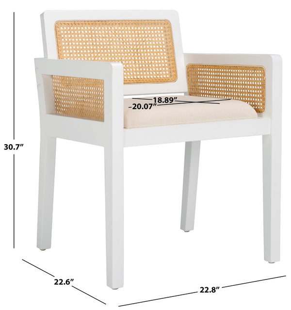 Safavieh Patrina Armed Dining Chair - Elegant Pine Frame With Woven Rattan And Plush Cushion For Comfort White / Natural DCH8001C