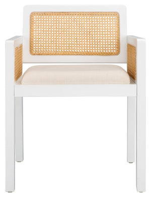 Safavieh Patrina Armed Dining Chair - Elegant Pine Frame With Woven Rattan And Plush Cushion For Comfort White / Natural DCH8001C