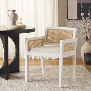 Safavieh Patrina Armed Dining Chair - Elegant Pine Frame With Woven Rattan And Plush Cushion For Comfort White / Natural DCH8001C
