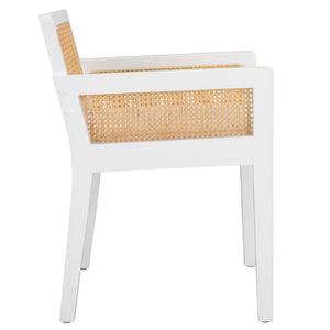 Safavieh Patrina Armed Dining Chair - Elegant Pine Frame With Woven Rattan And Plush Cushion For Comfort White / Natural DCH8001C