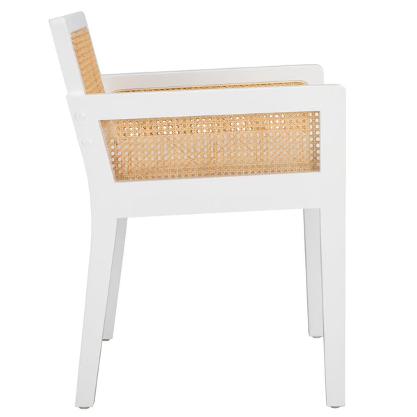 Safavieh Patrina Armed Dining Chair - Elegant Pine Frame With Woven Rattan And Plush Cushion For Comfort White / Natural DCH8001C