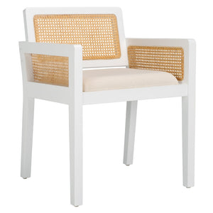Safavieh Patrina Armed Dining Chair - Elegant Pine Frame With Woven Rattan And Plush Cushion For Comfort White / Natural DCH8001C
