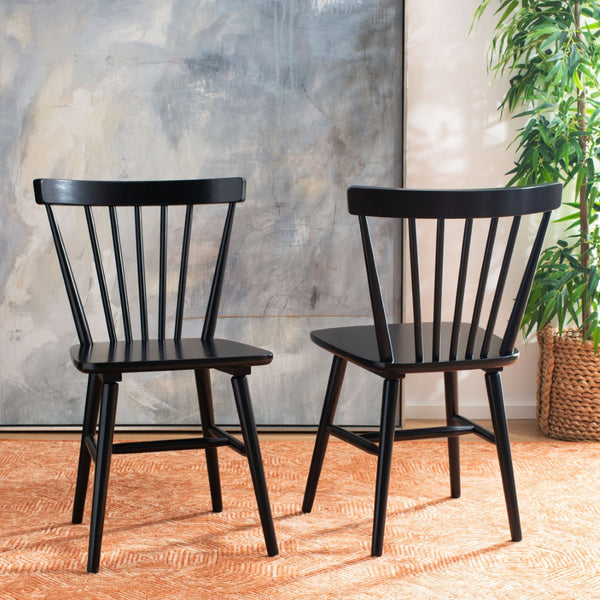Safavieh WINONA Spindle Back Dining Chairs Set of 2 - Timeless Farmhouse Style in Sleek Black Finish DCH8500A-SET2