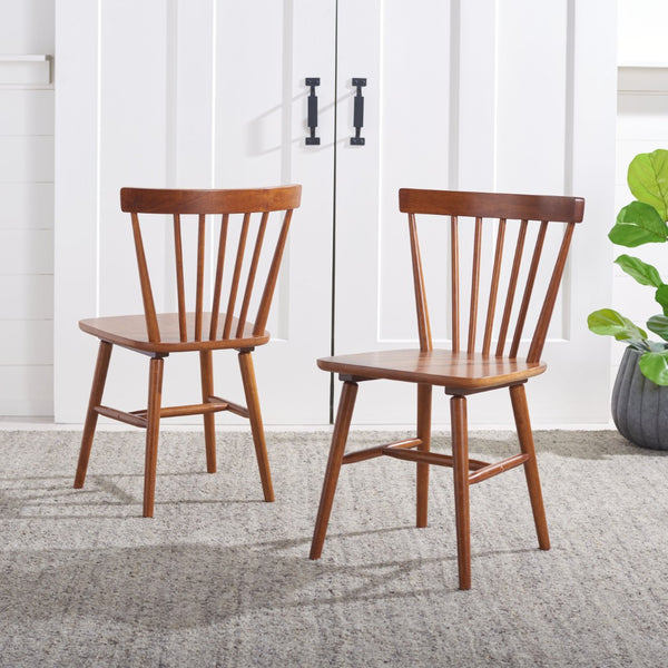 Safavieh WINONA Spindle Back Dining Chair Set of Two - Classic Farmhouse Style with Durable Rubberwood Frame Walnut DCH8500G-SET2