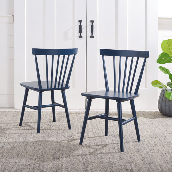 Safavieh WINONA Spindle Back Dining Chair Set of Two - Classic Farmhouse Style with Durable Rubberwood Frame Navy DCH8500H-SET2