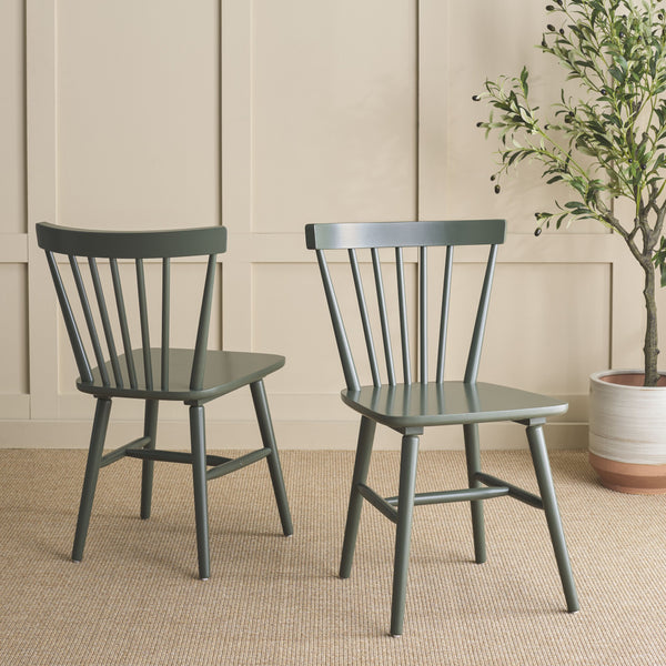 Safavieh Winona Spindle Dining Chairs - Timeless Farmhouse Style With Curved Back & Durable Rubberwood Design Dusty Green Wood Dch8500n-set2